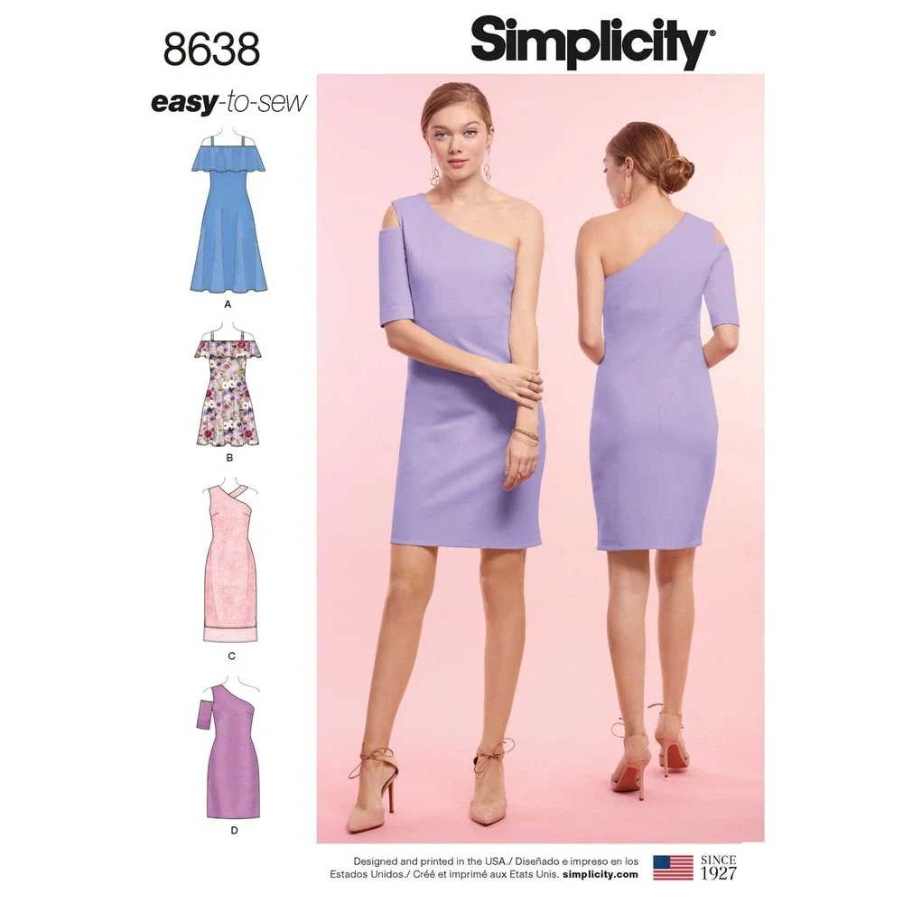 Simplicity‎ Sewing Pattern 8638 Knit Dress Off Shoulder Misses Size 16-24